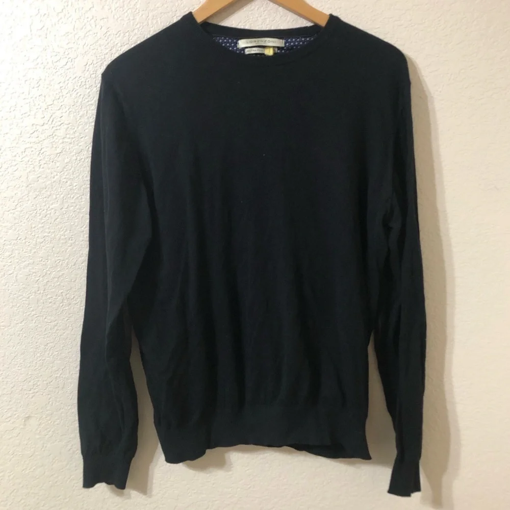 Lorenzoni Men's Extra Fine Cotton Black Crewneck Sweater Made in Italy Medium